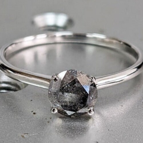 Raw Diamond Ring Salt and Pepper Diamond Unique Raw Diamond - Etsy