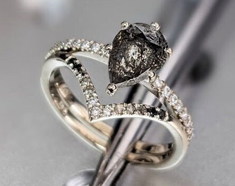 Vintage Salz und Pfeffer Diamant Verlobungsring Weißgold Verlobungsring Diamant Eternity Ring Hochzeit Brautjubiläum Versprechen Ring