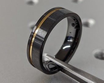Mens Wedding Bands - Black Zirconium With 14k Gold. Black Wedding Rings, Black Wedding Bands, Black Ring,6mm
