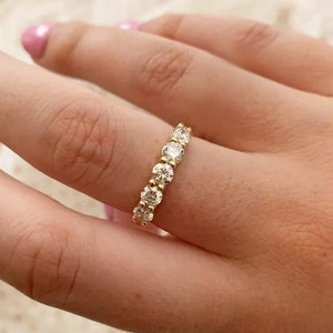1 Carat 5 Stone Diamond Anniversary Ring Band 14K Yellow Gold, Anniversary Gift For Her, 5 year anniversary gift, half eternity band