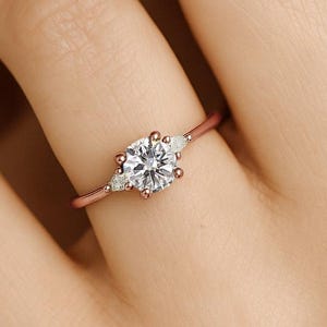 Rose Gold Lab Diamond Ring, Simple Ring, Wedding Rings for Women, Dainty Handmade Ring, Unique Wedding Gift, Round and Pear Engagement Ring
