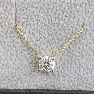 Attached Diamond on Chain, 14K Gold Diamond Necklace, Lab Grown Diamond Solitaire Necklace, Bridesmaid Necklace, Floating Diamond Solitaire
