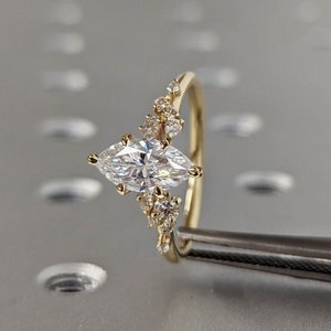 Marquise Cut Moissanite Ring Vintage Moissanite Engagement Ring Solid Gold Unique Snowdrift 6 Prongs Engagement Ring Diamond Wedding Ring