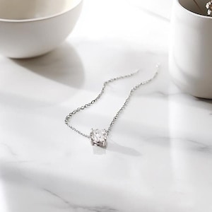 Attached Diamond on Chain, 14K Gold Diamond Necklace, Lab Grown Diamond Solitaire Necklace, Bridesmaid Necklace, Floating Diamond Solitaire