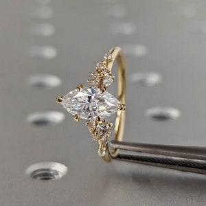 Marquise Cut Lab Diamond Ring Vintage Diamond Engagement Ring White Gold Unique Snowdrift 6 Prongs Engagement Ring Diamond Wedding Art Deco