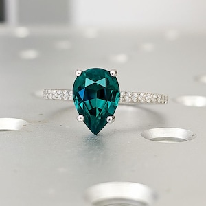 Natural Teal Sapphire Ring | Pear cut Sapphire Ring | Solid White Gold Ring | Green Sapphire Engagement Ring | Sapphire and Diamond Ring