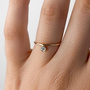 Tiny Diamond Ring | 14K Solid Gold Dainty Diamond Ring | Floating Gemstone Ring | Simple Diamond Stack Ring | Minimal Jewelry, Gift For Her