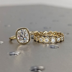 2CT Elongated Cushion Cut Moissanite Solitaire Ring, 14K Yellow Gold Engagement Ring, Bezel Setting, Statement Ring, Gift For Her Bridal Set