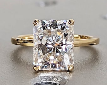 Ukryty pierścień zaręczynowy Halo Radiant Cut Solitaire, pierścień zaręczynowy Radiant Cut, pierścień Radiant Cut, 3Ct Solid 18k Moissanite Engagement Ring