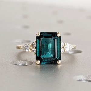 Emerald Ring Vintage Emerald Engagement Ring 14K Yellow Gold Ring Gift Unique Antique Wedding Promise Anniversary Ring For Her Birthstone
