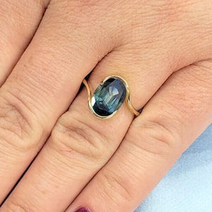 14k Gold Engagement Ring | Yellow Gold Oval cut Teal Sapphire Promise Ring | Wedding Anniversary Ring for Wife | Sapphire Statement Ring