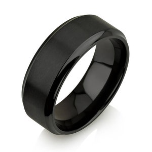 Men&#39;s Wedding Band Comfort Fit Interior Black Zirconium Ring Black Wedding Band Men Black Wedding Band Black Wedding Ring 8mm