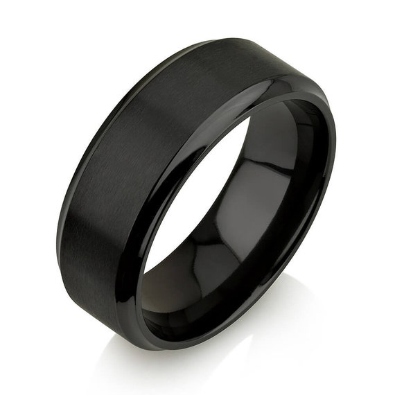 Black Zirconium Ring Tire-Pattern Men Wedding Band Comfort Fit LWR 