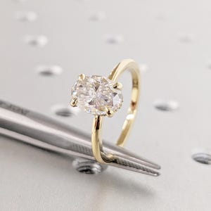 Oval Lab Grown Diamond Ring | 14k Yellow Gold Hidden Halo Solitaire Ring | Lab Diamond Ring | Oval Engagement Ring | Birthday Gifts for Her