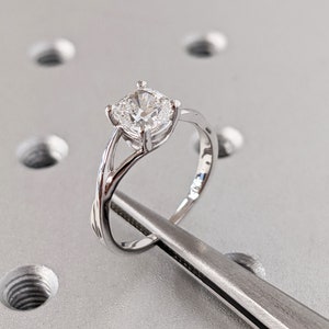 Cushion Cut Lab Created Diamond Solitaire Engagement Ring, IGI Certified Cushion Cut Diamond Wedding Ring, Split Shank, Unique Twisted Band