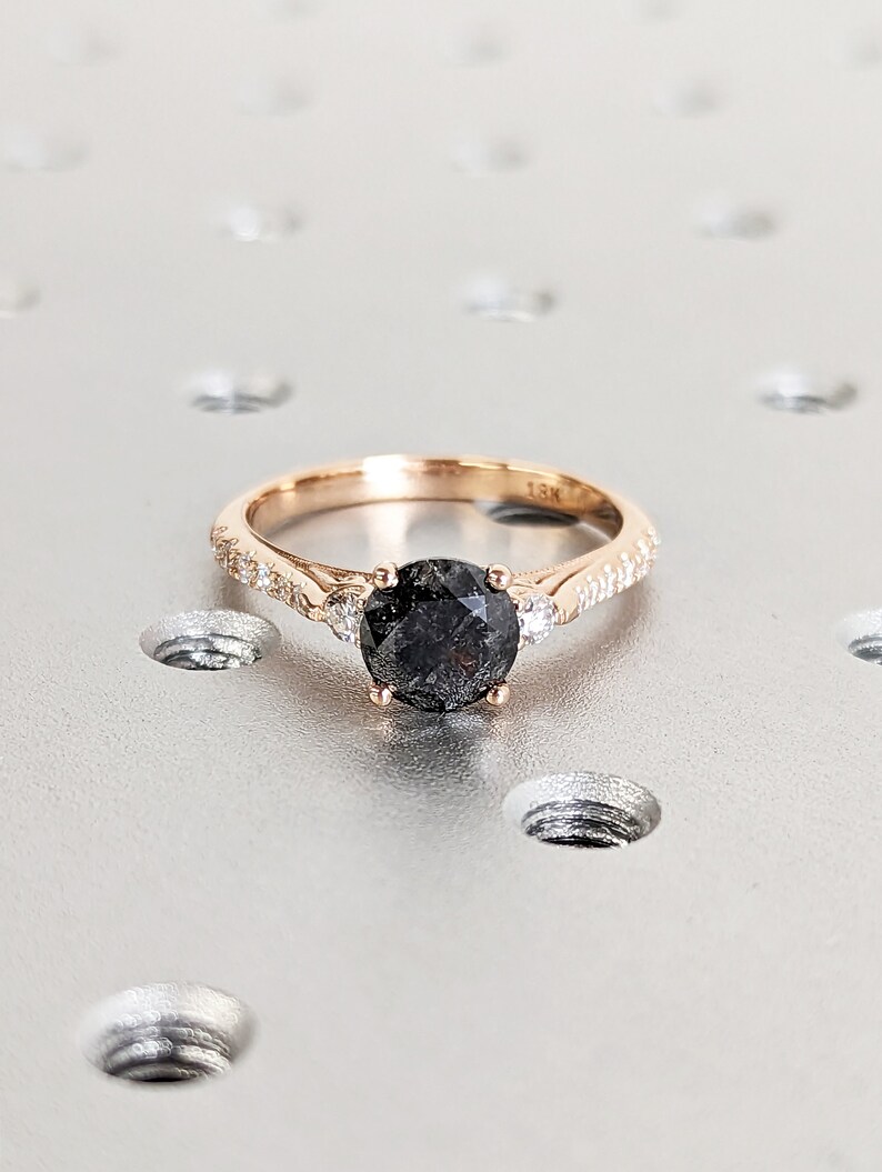 Salt and Pepper Engagement Ring Round Cut Vintage Engagement Etsy