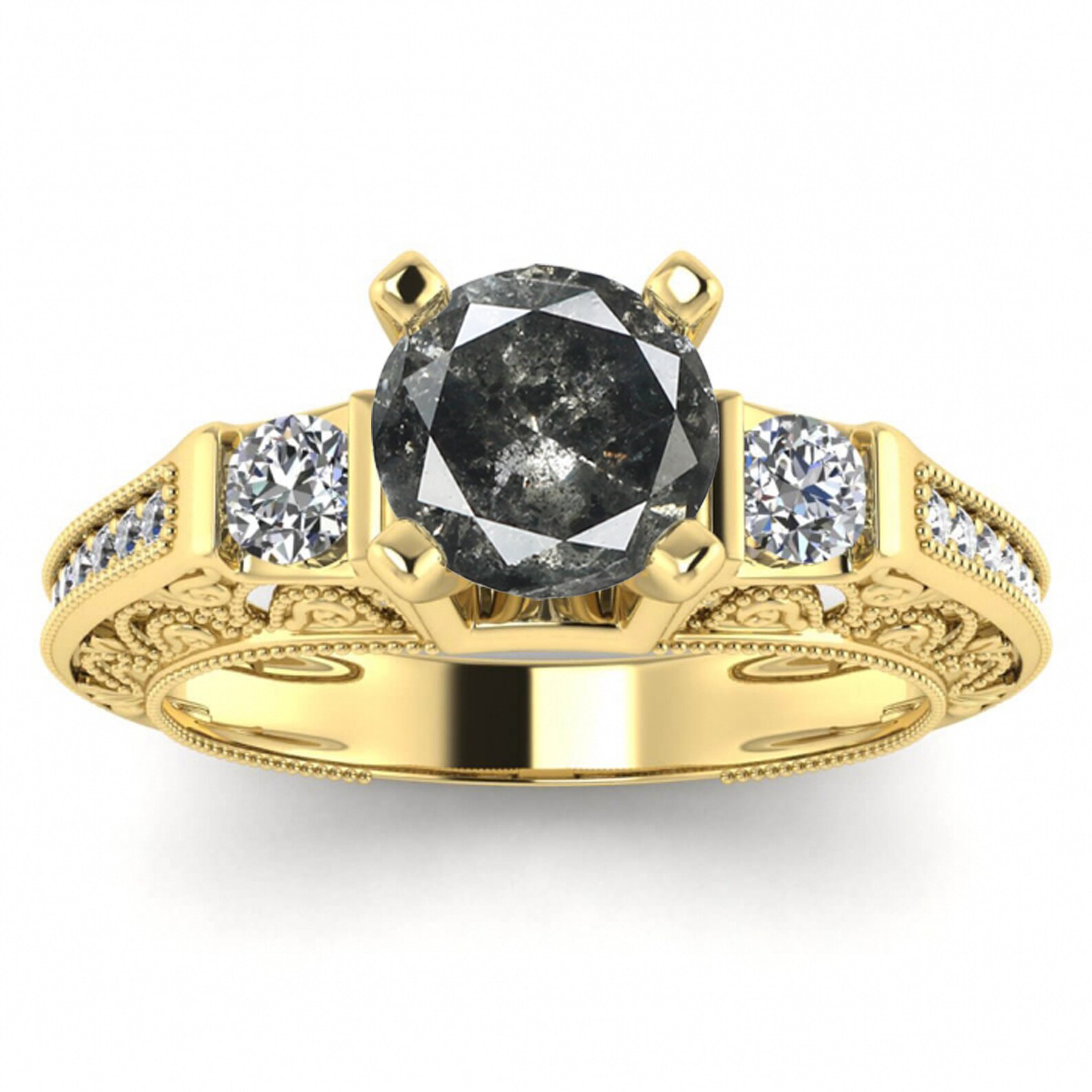 Raw Salt And Pepper Diamond Ring White Gold Vintage Salt And Etsy