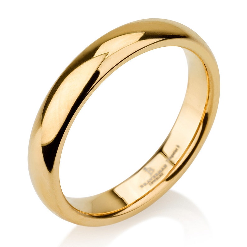 Yellow gold tungsten band all Sizes Comfort Fit Shiny Polished Domed 14k Yellow Gold Tungsten Ring Mens Wedding Band Ring 3 mm