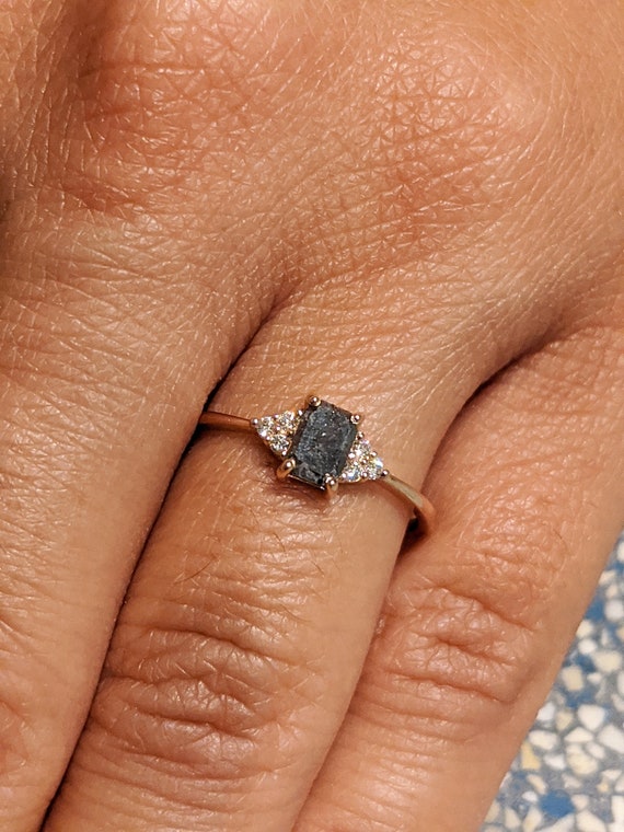 Salt and pepper emerald cut diamond deals