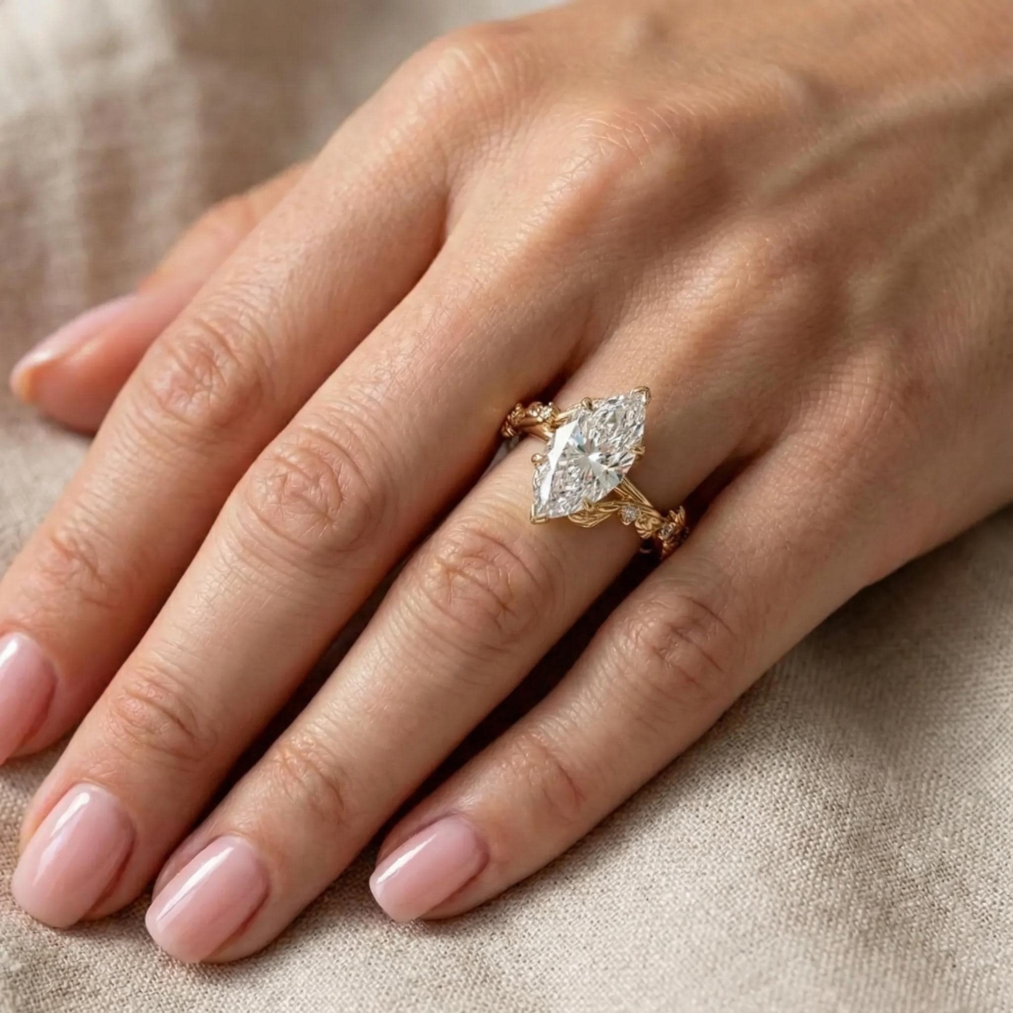 Nature Inspired Marquise Cut Lab Grown Diamond Engagement Ring | 14K ...