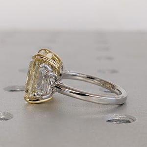 Fancy Yellow Lab Diamond Ring, Three Stone Engagement Ring, Two Tone Rings image 4