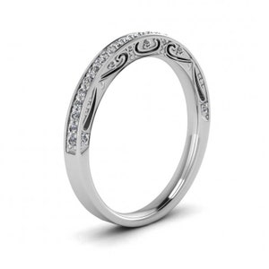 Filigrane Band Weiß Gold Vintage Band Milgrain Band Art Deco Band Stapelbare Hochzeitsband Prong Band Verlobung Band Jahrestag Band Neu 14K