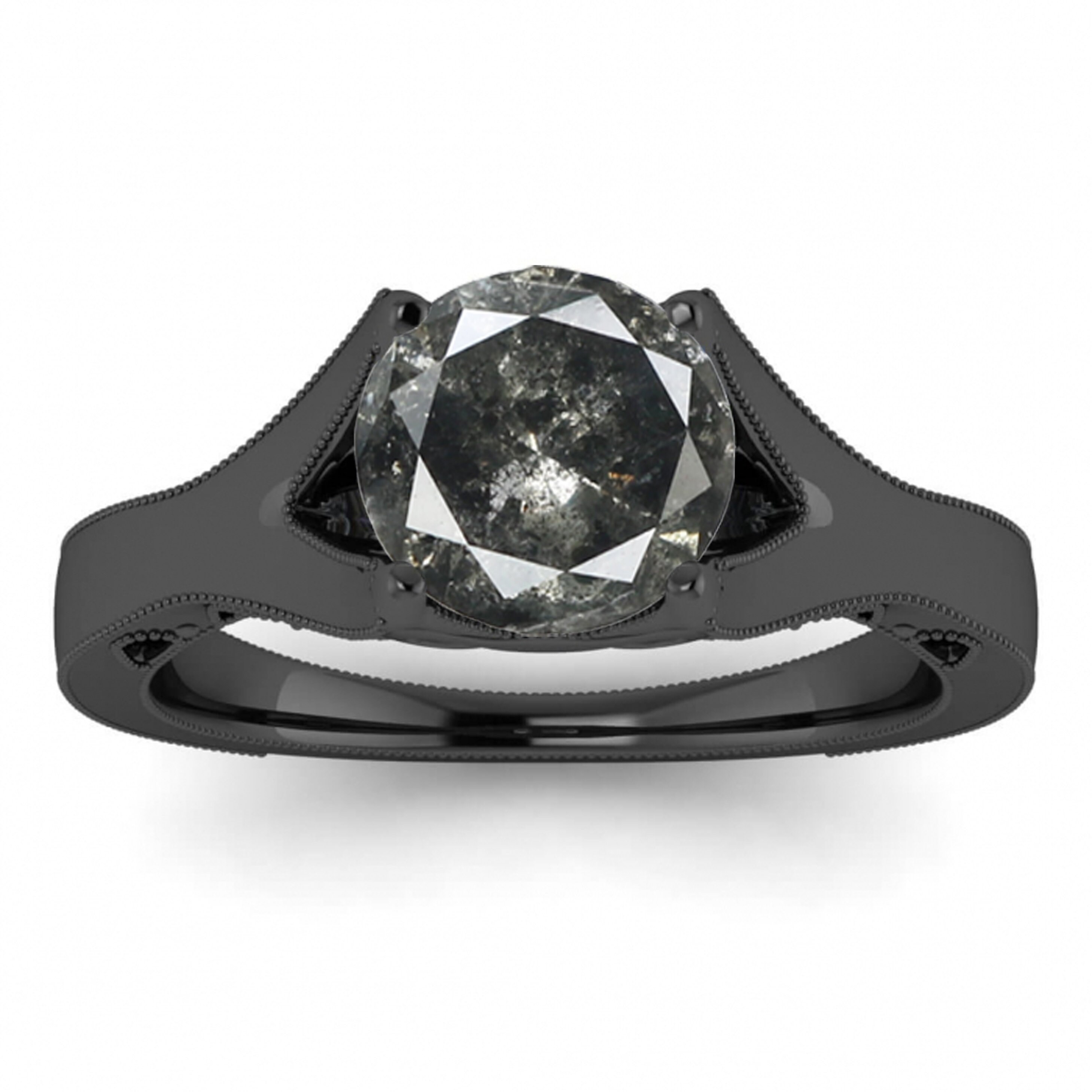 Raw Salt And Pepper Diamond Ring White Gold Thin Princess Cut Etsy