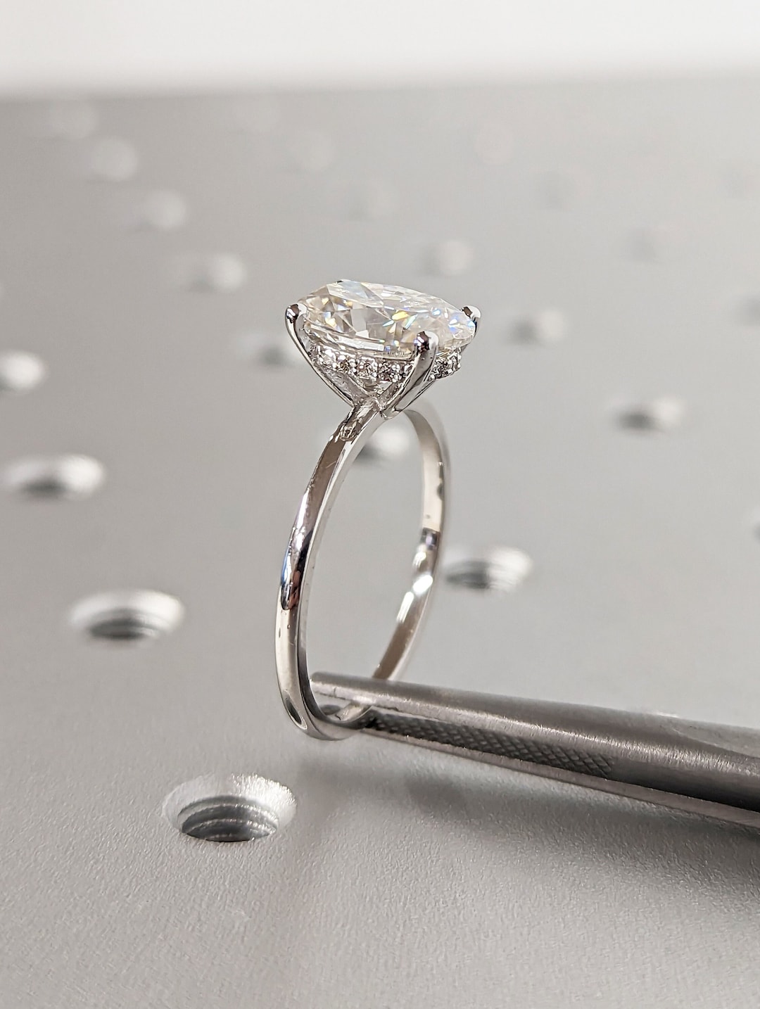 2ct Hidden Halo Engagement Ring, Solitaire Oval Moissanite Ring, Hidden Halo Oval Cut Solitaire
