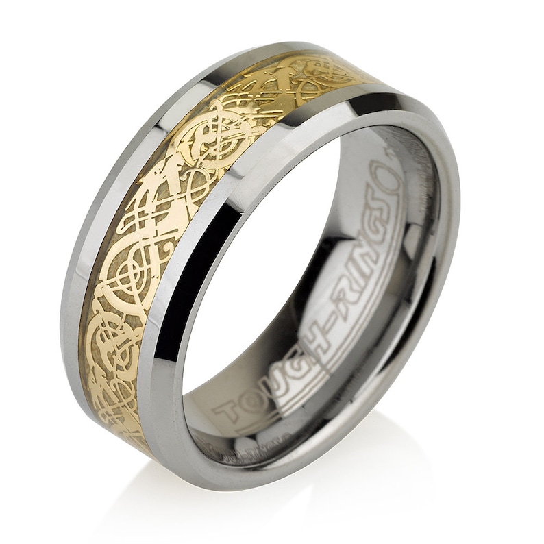 All Sizes SALE 14k Gold Inlay Tungsten Band Gift For Him Comfort Fit. Polished Tungsten Wedding Ring 8mm Tungsten Wedding Band