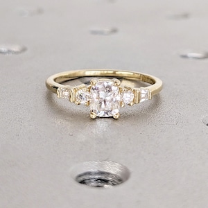 Five Stone Wedding Ring | Elongated Cushion Cut Moissanite 14K Gold Engagement Ring | Cushion Promise Ring | Unique Proposal Ring for Her
