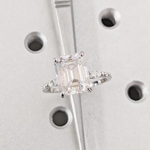 Sparkling Diamonds and Moissanite Art Deco Promise Ring | Simulated Diamond Ring | Emerald cut Engagement Ring | 14k 18k Platinum Woman Ring