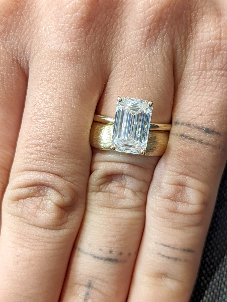 4CT Emerald Cut Moissanite Solitaire Ring 14K Yellow Gold image 1