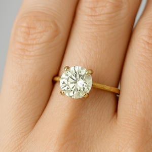 Solid Gold Solitaire Delicate Engagement Ring | 14k Yellow Gold Moissanite Wedding Ring | Simple Promise Ring for Her | Hammered Finish Ring