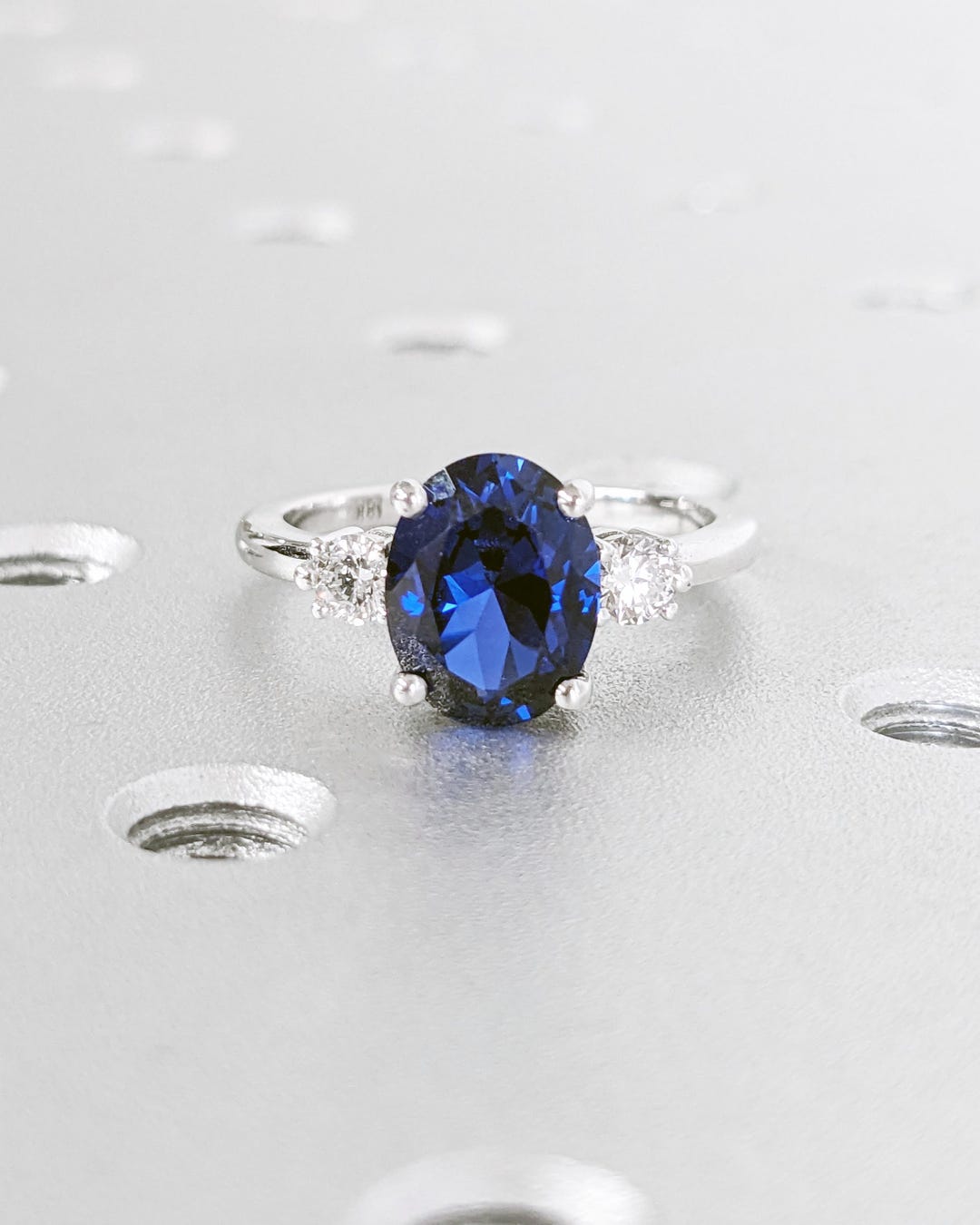 Oval Engagement Ring, Three Stone 14k Yellow Gold Diamond and Lab Grown ...