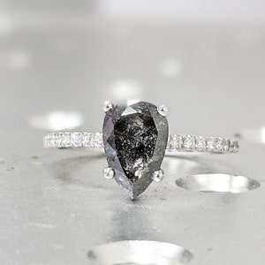 1920's Raw Salt and Pepper Diamond, Pear Diamond Ring, Unique ...