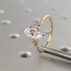 Marquise Cut Moissanite Ring | Vintage Moissanite Engagement Ring | Solid Gold Unique Snowdrift 6 Prong Engagement Ring Diamond Wedding Ring