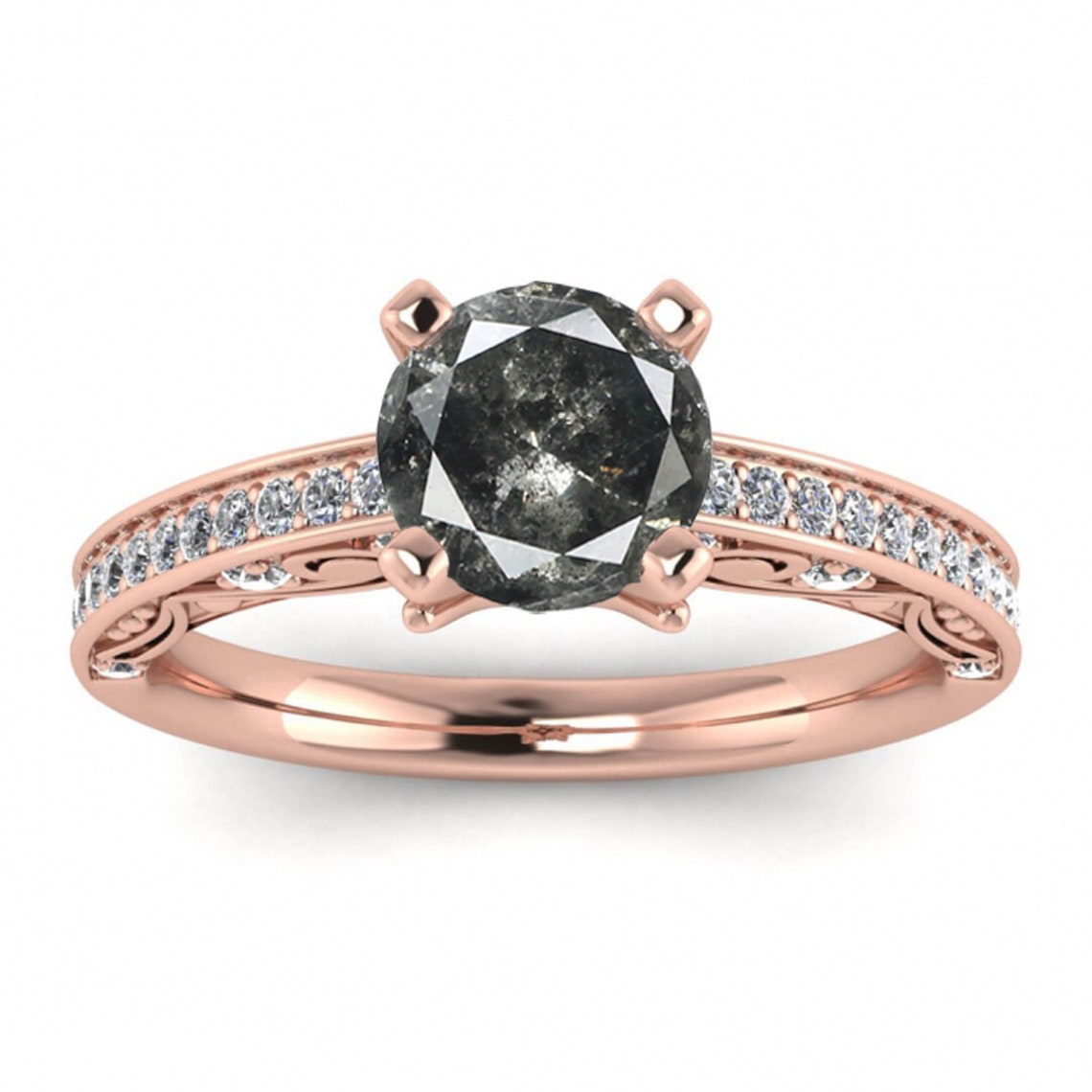 Raw Salt and Pepper Diamond Ring White Gold Pave Salt and Etsy