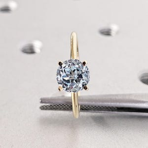 Solid Gold Promise Ring for Her, Lab Grown Aquamarine Ring, Unique Women Wedding Ring, Aquamarine Solitaire Ring, 14k Gold Engagement Ring