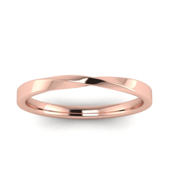 14K ローズゴールド シアナ ツイスト ウェディング リング 2 mm