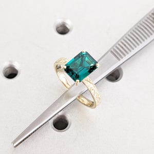 Emerald Cut Lab Emerald Ring, 14k Solid Gold Ring, Dainty Emerald Engagement Rings for Women, Green Gemstone Ring, Vintage Solitaire Ring