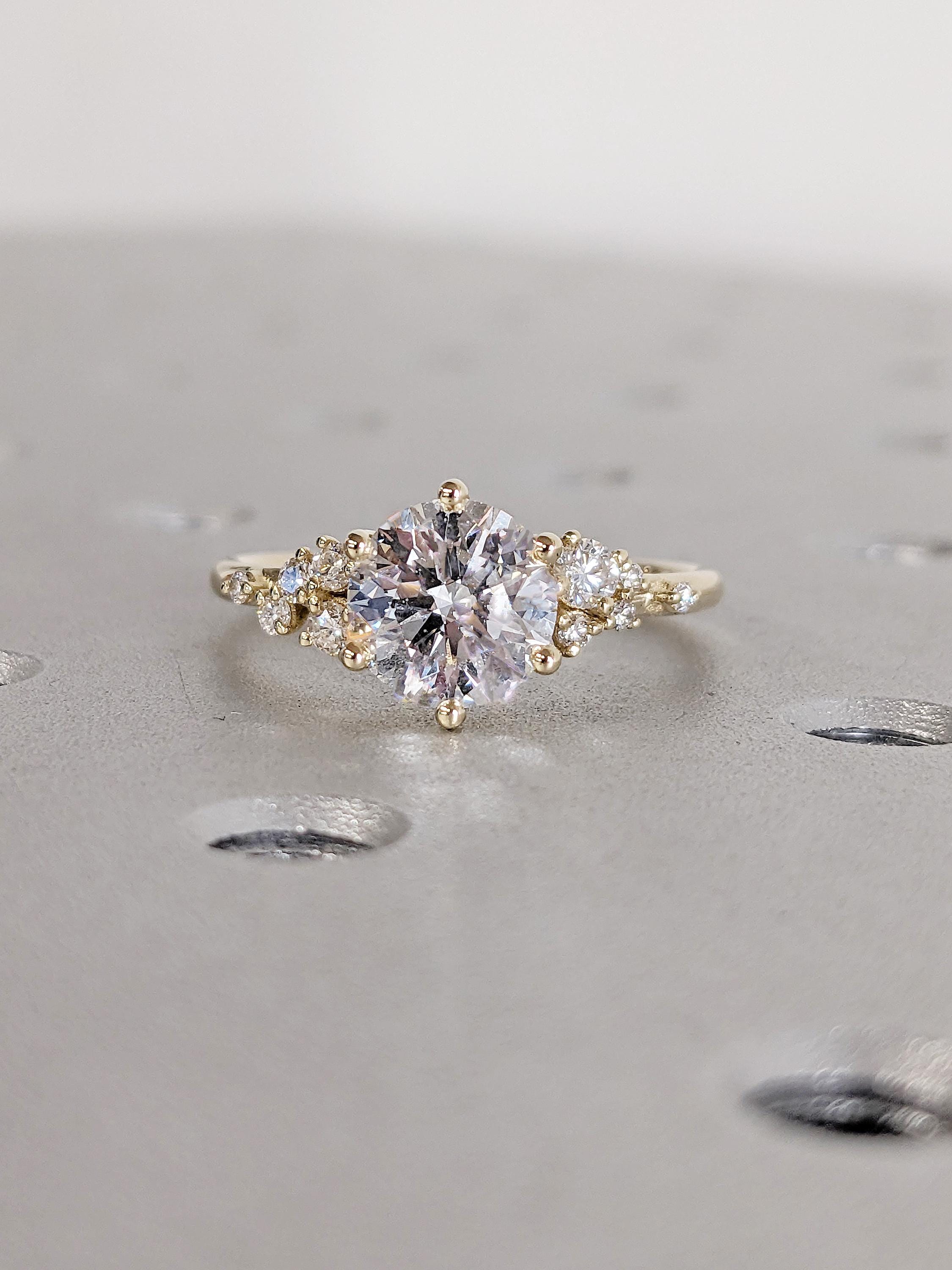 Round Cut Snowdrift Lab Grown Diamond Ring, 14k Yellow Gold Statement ...