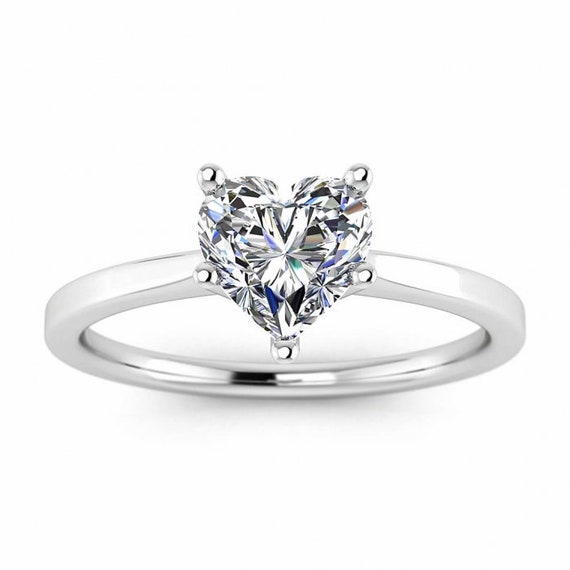 1 Ct Heart Shape Solitaire Engagement Wedding Promise Ring Solid 14K White Gold 