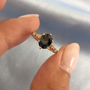 Oval cut Blue Green Sapphire and Diamond Engagement Ring | Nature Inspired Engagement Ring | 14k 18k Solid Gold Sapphire Ring Gift for Wife