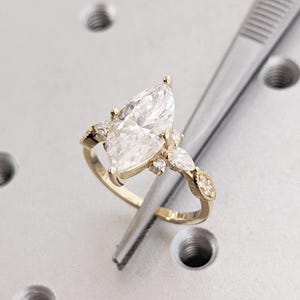Moissanite Rings for Women, 14k Yellow Gold Engagement Ring, Marquise Ring, Vintage Style Ring, Gold Statement Ring, Engagement Gift for Her