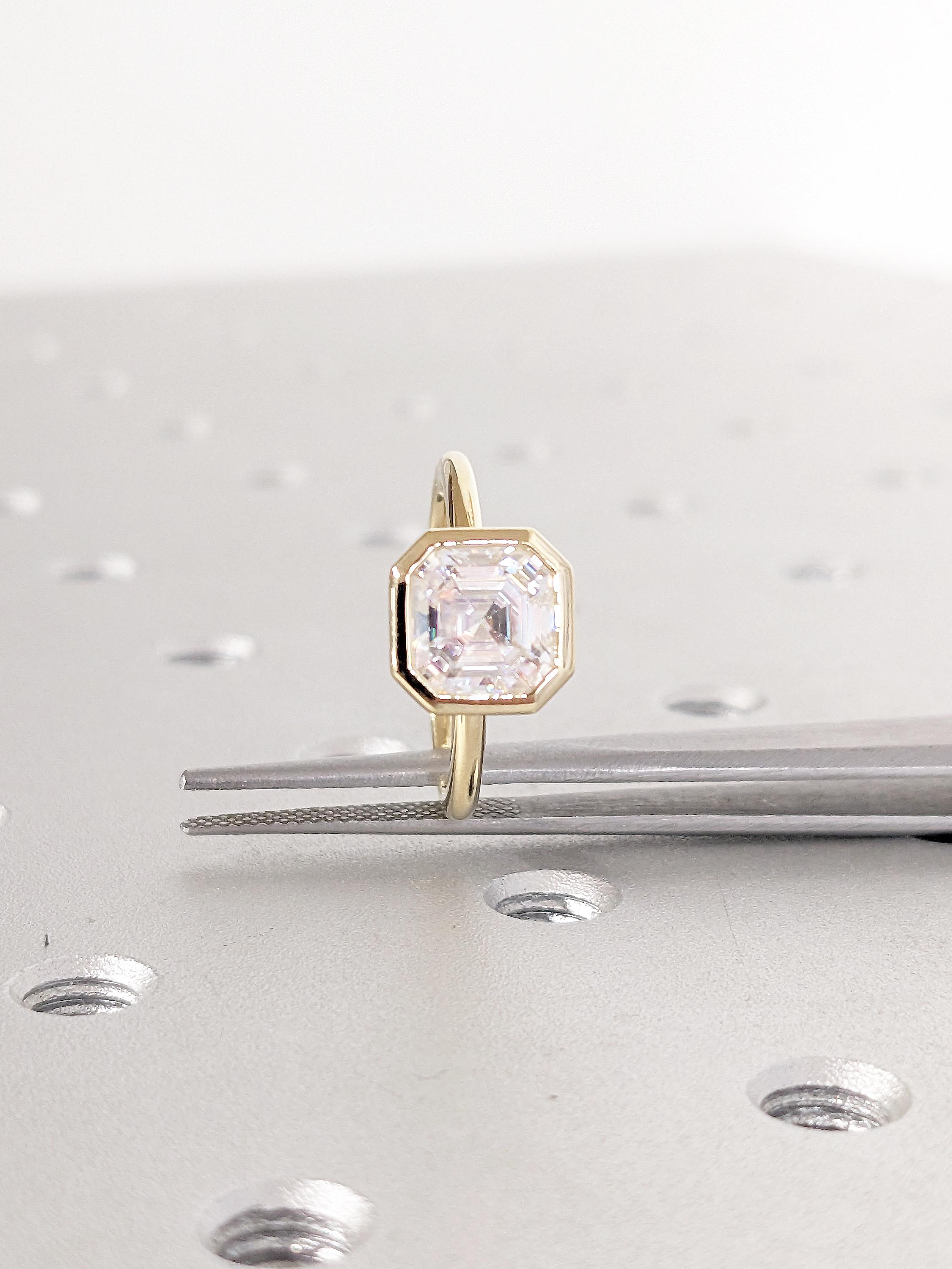 ソリティア モアッサナイト リング | アッシャーカット 14K イエロー