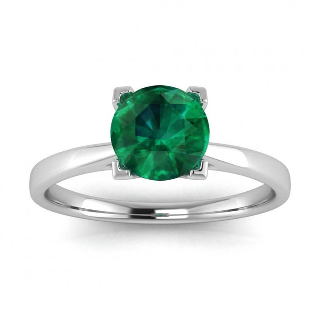 Platinum Squared Prongs Emerald Engagement Ring Squared Prongs Paved ...