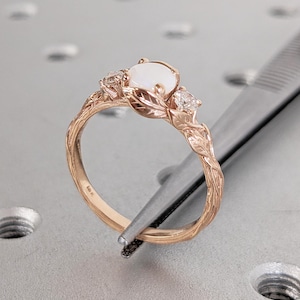 Opal Engagement Ring, Dainty Opal Ring for Women, 18k Rose Gold Opal Ring, White Opal Promise Ring, Vintage Style Ring, Nature Inspired Ring
