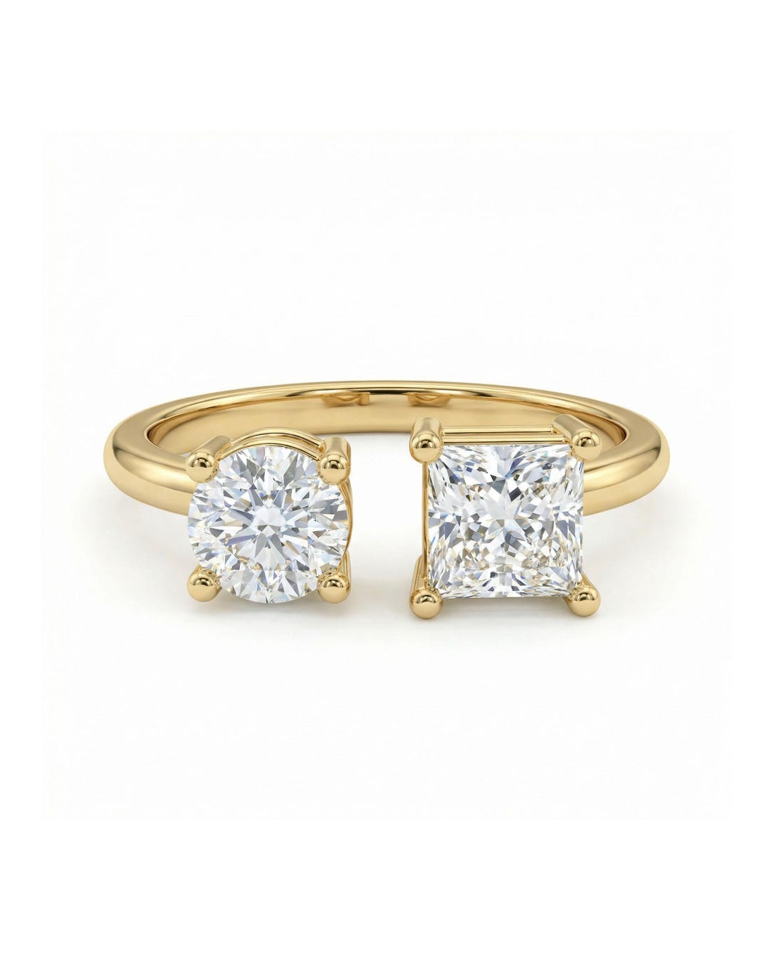Rounded Princess Round & Princess Cut Diamond Engagement Ring | You N Me Solid Gold ...