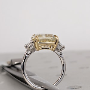 Yellow Lab Diamond Ring, Vintage Two Tone Engagement Ring, Radiant Cut Rings image 7