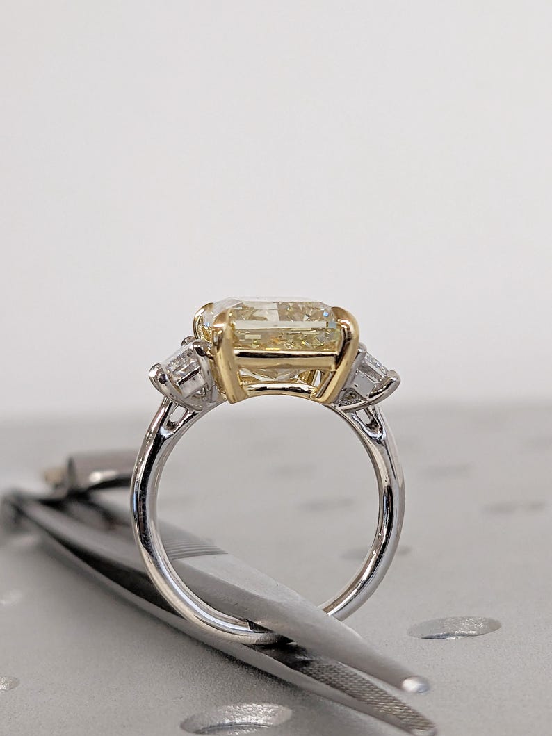 Yellow Lab Diamond Ring, Vintage Two Tone Engagement Ring, Radiant Cut Rings image 7